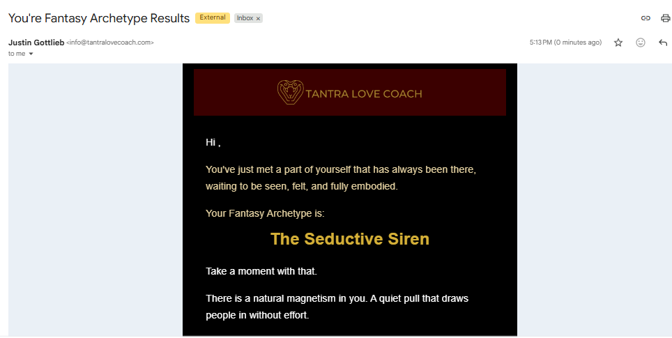 Tantra Love Coach personalized result email
